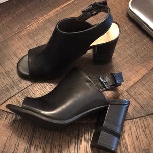 Black Leather Chunky Heels